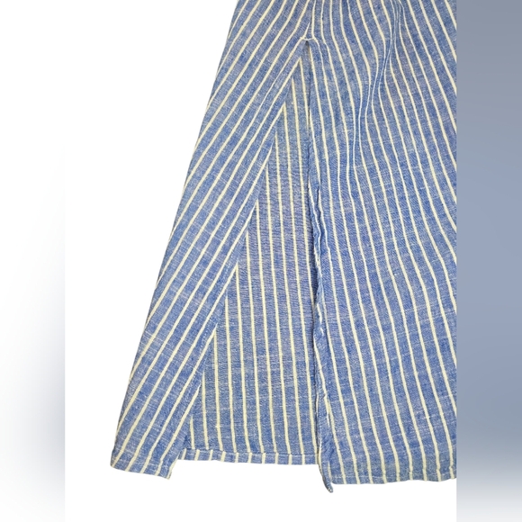 J.Jill Blue White Striped Linen Lyocell Button Front Shirt Maxi Dress Size L - Picture 4 of 9